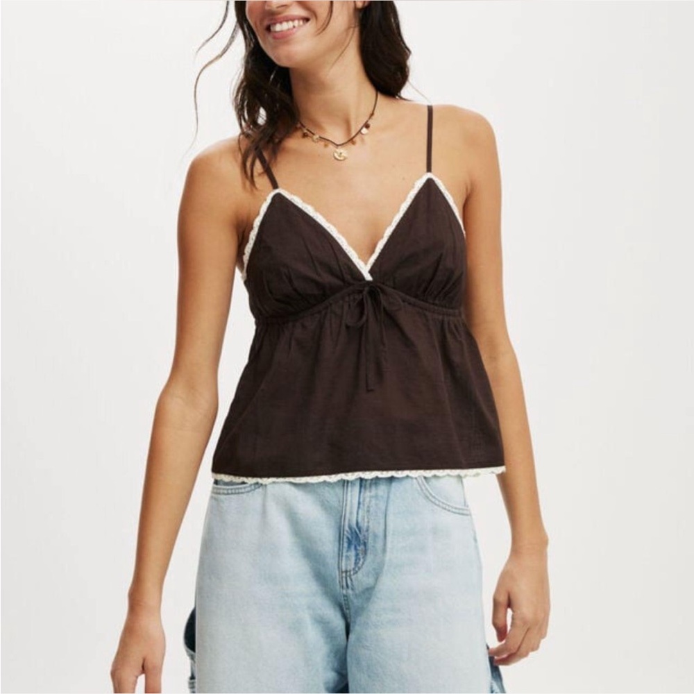 CottonOn Women’s Brown Tank Top with lace trim, size 6!